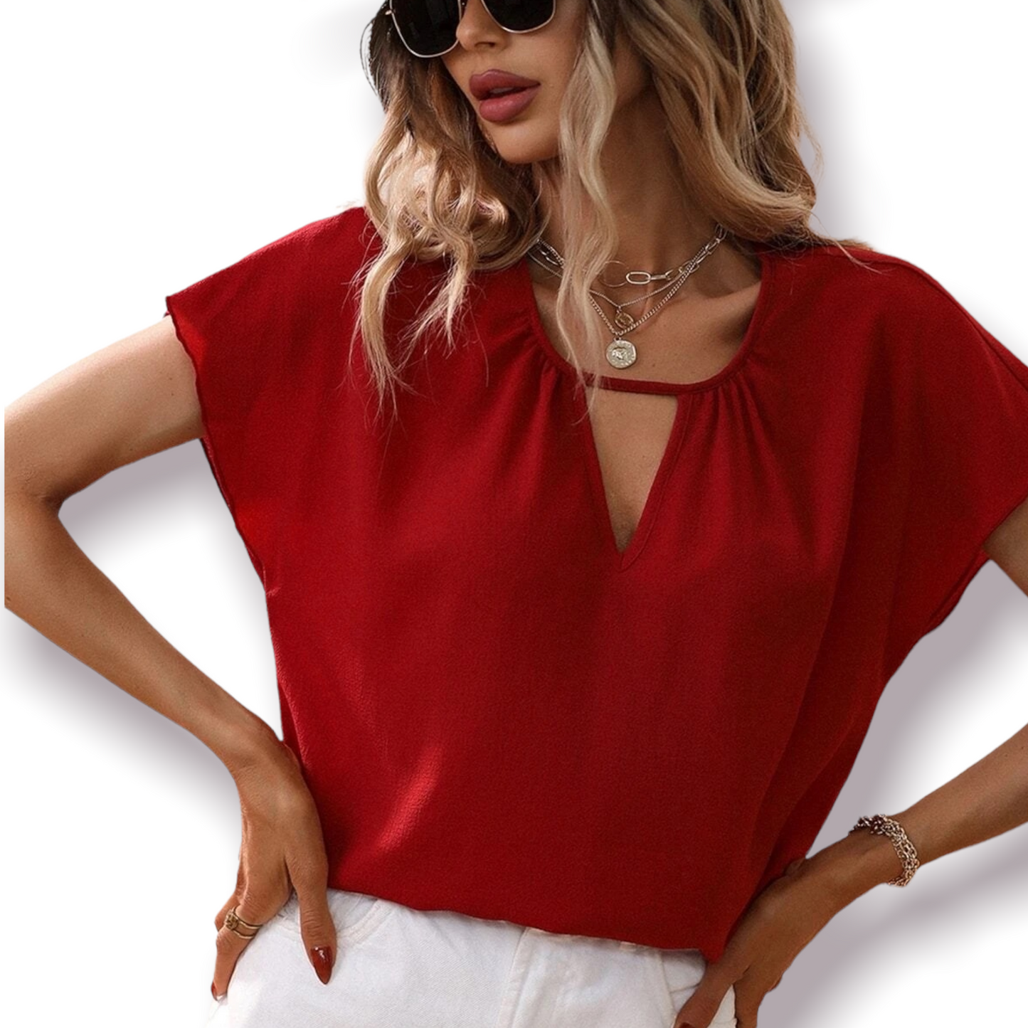 Blusa con abertura en cuello - color burdeos