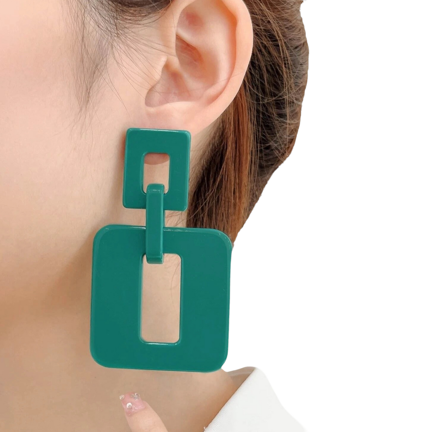 Pendientes largos geométricos Verde Oscuro